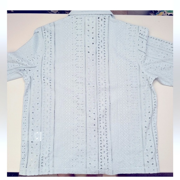 KITH NWT EXCLUSIVE STITCHED PATTERN Cotton Eyelet Boxy button down shirt SIZE L - Picture 3 of 7